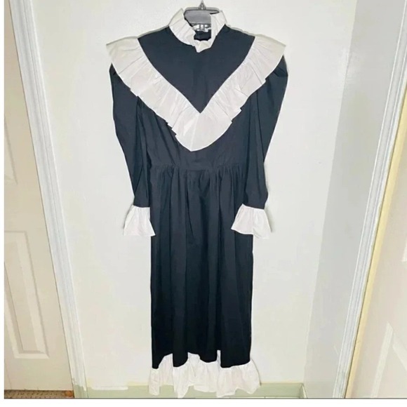 NWT Batsheva Black White Ruffle Cotton Midi Dress Size 2 - Picture 3 of 7